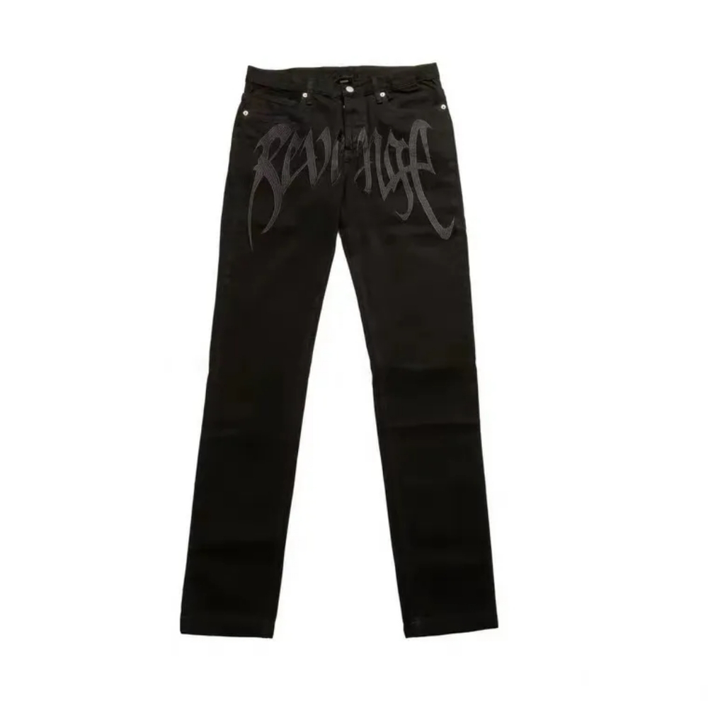 Revenge black embroidery Denim Pants